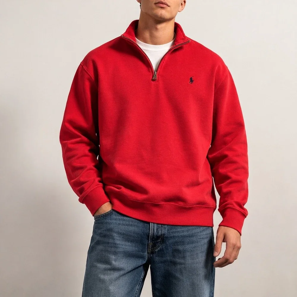 Polo Ralph Lauren 1/4 Zip Sweater Pullover Red Men's‎ Size XL Ribbed Cotton